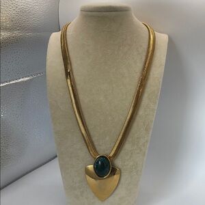 Gold and Green Pendant Necklace